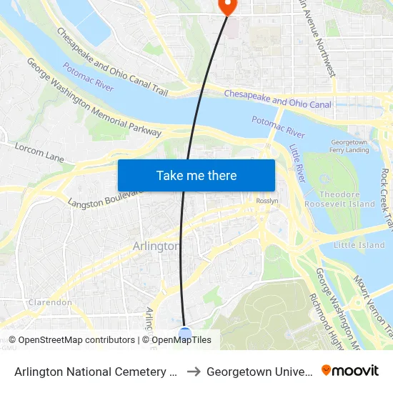 Arlington National Cemetery Tours to Georgetown University map