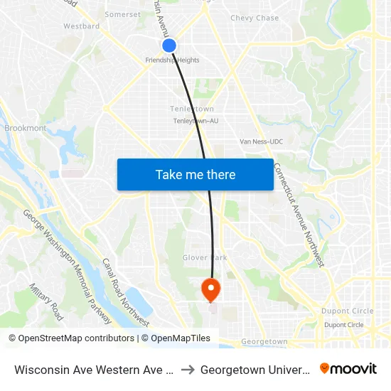 Wisconsin Ave Western Ave NW to Georgetown University map