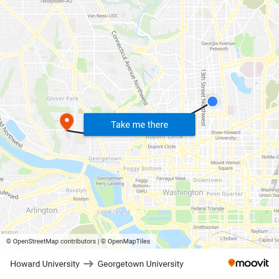 Howard University to Georgetown University map