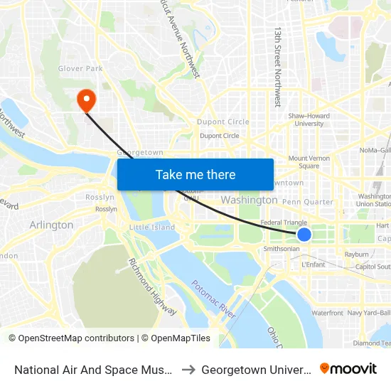 National Air And Space Museum to Georgetown University map