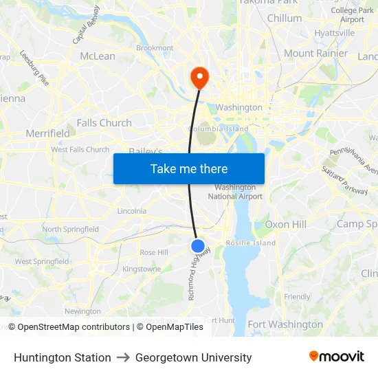 Huntington Station to Georgetown University map