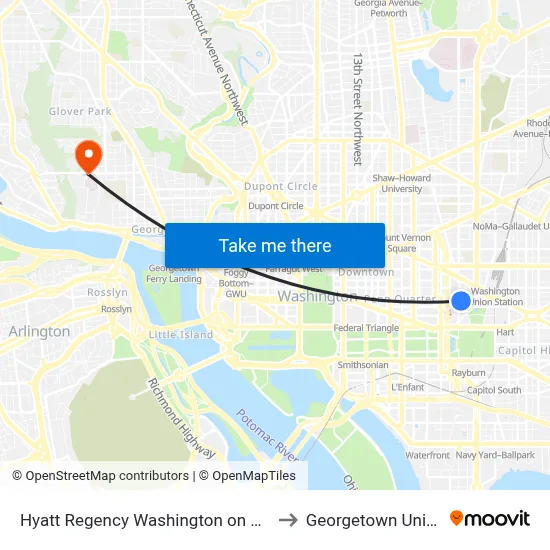 Hyatt Regency Washington on Capitol Hill to Georgetown University map