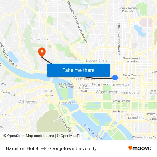 Hamilton Hotel to Georgetown University map