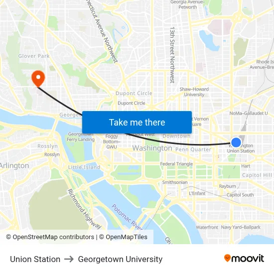 Union Station to Georgetown University map