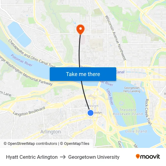 Hyatt Centric Arlington to Georgetown University map