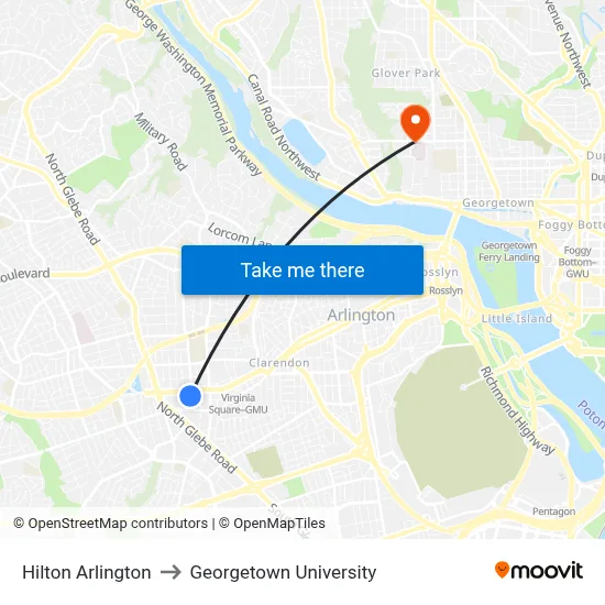 Hilton Arlington to Georgetown University map