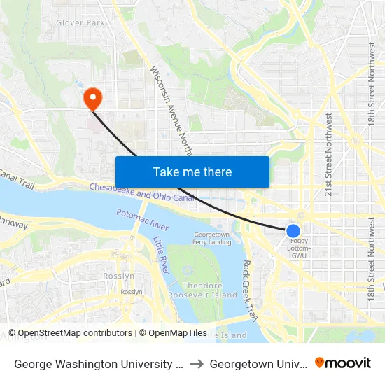George Washington University Heliport to Georgetown University map