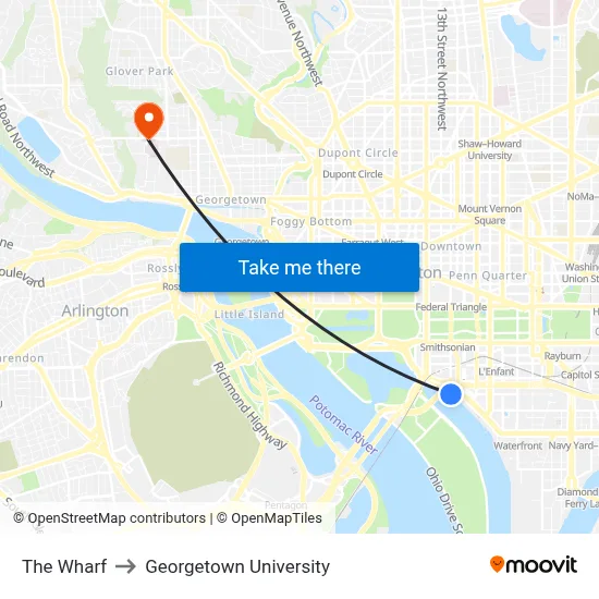 The Wharf to Georgetown University map