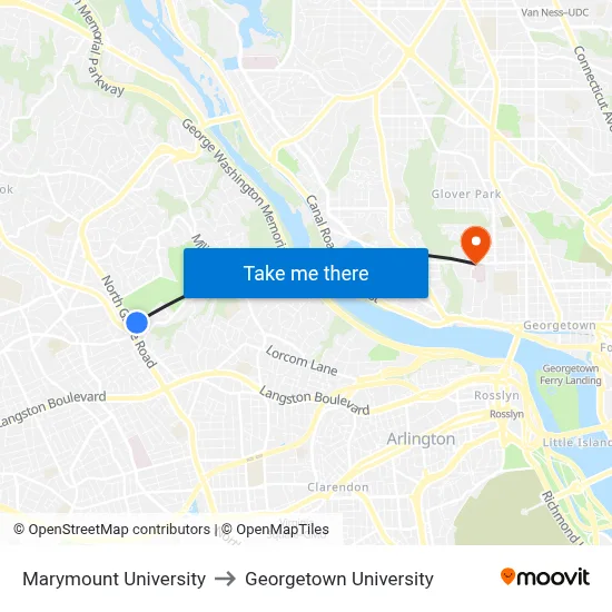 Marymount University to Georgetown University map