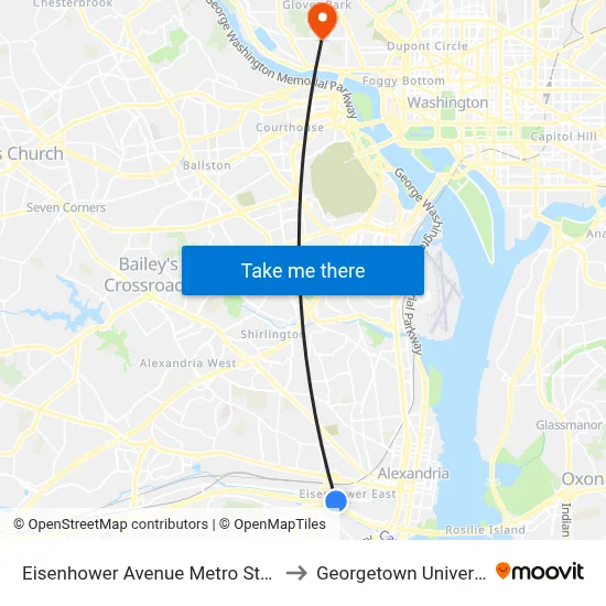 Eisenhower Avenue Metro Station to Georgetown University map