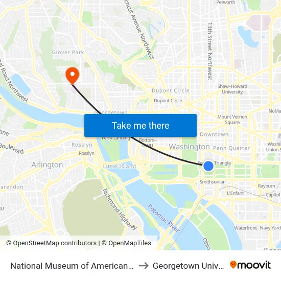 National Museum of American History to Georgetown University map