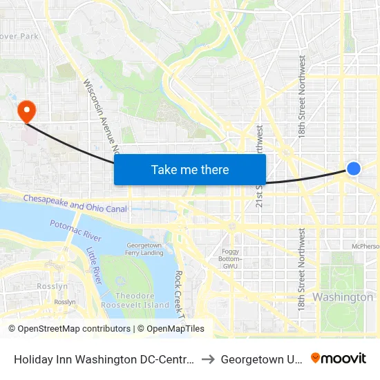 Holiday Inn Washington DC-Central/White House to Georgetown University map