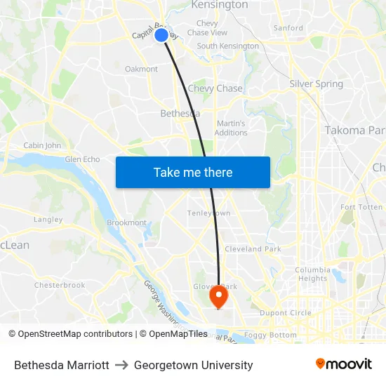 Bethesda Marriott to Georgetown University map