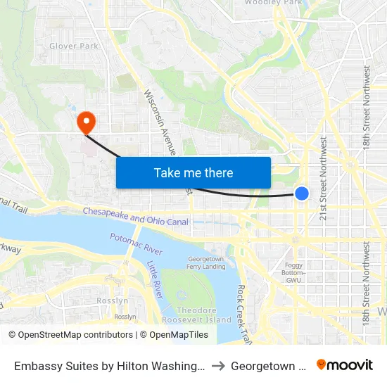 Embassy Suites by Hilton Washington DC Georgetown to Georgetown University map