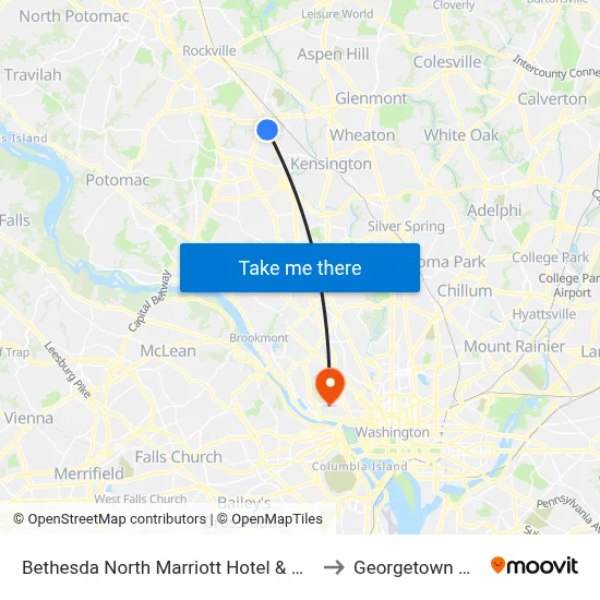 Bethesda North Marriott Hotel & Conference Center to Georgetown University map