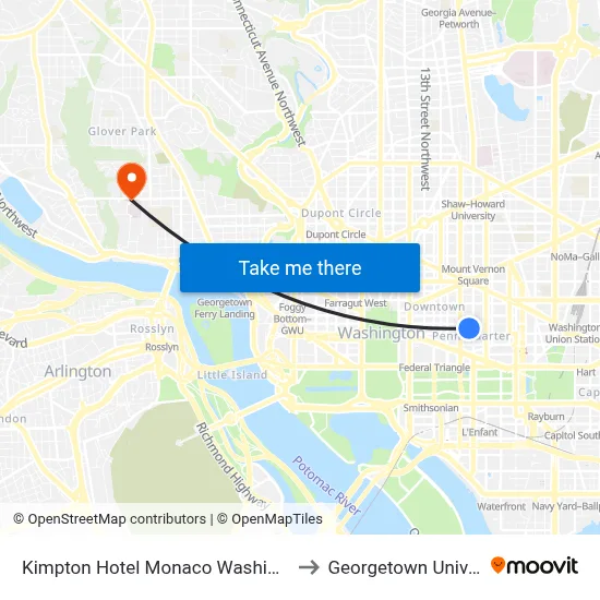 Kimpton Hotel Monaco Washington DC to Georgetown University map