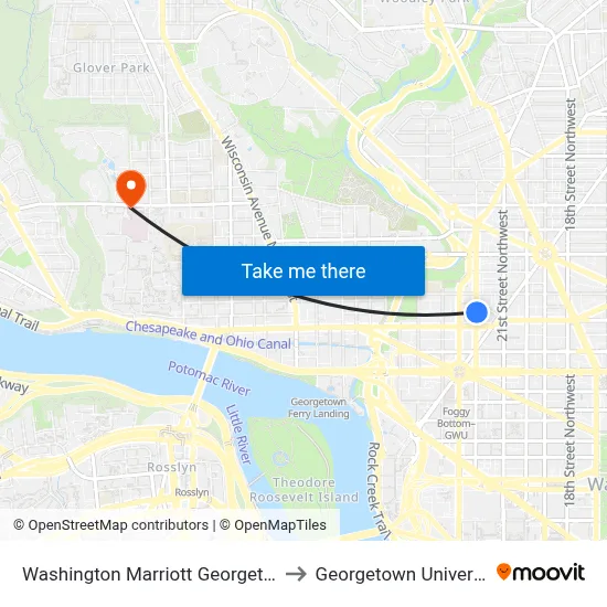 Washington Marriott Georgetown to Georgetown University map