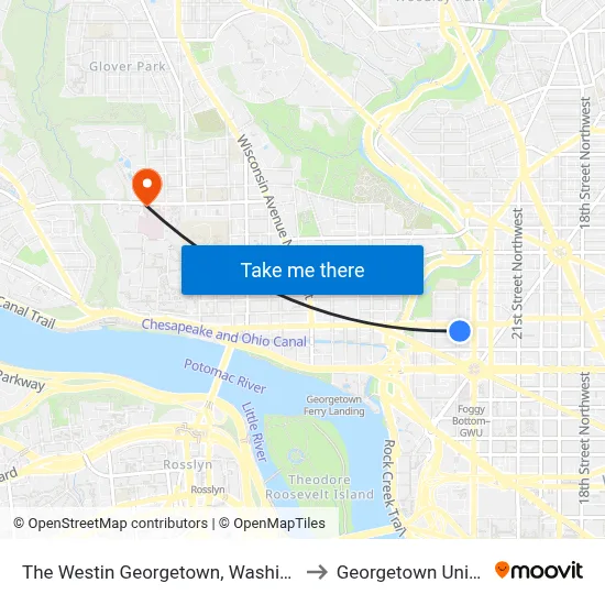 The Westin Georgetown, Washington D.C. to Georgetown University map