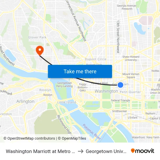 Washington Marriott at Metro Center to Georgetown University map