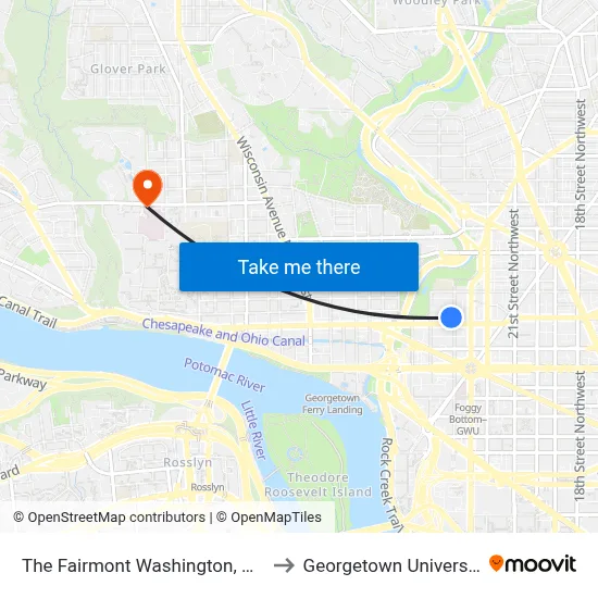 The Fairmont Washington, D.C. to Georgetown University map