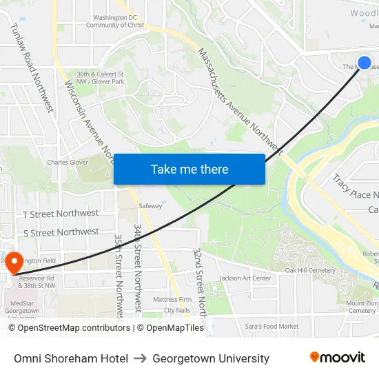Omni Shoreham Hotel to Georgetown University map