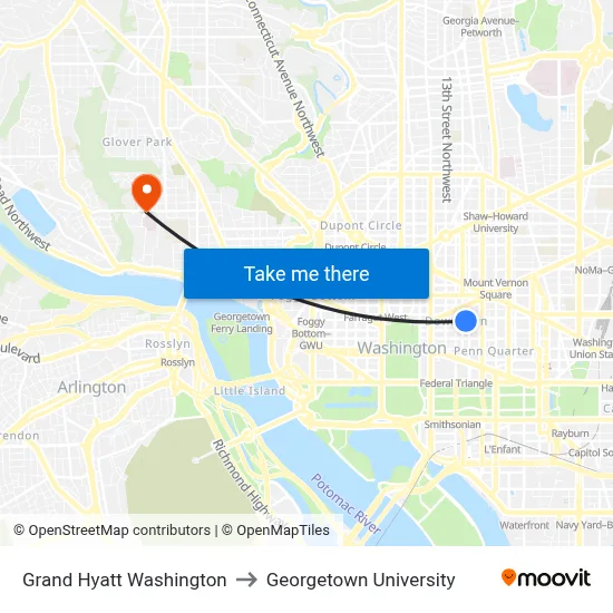 Grand Hyatt Washington to Georgetown University map