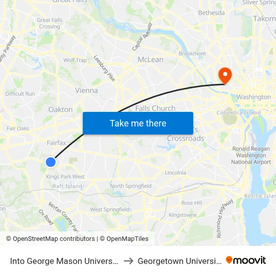 Into George Mason University to Georgetown University map