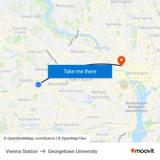 Vienna Station to Georgetown University map