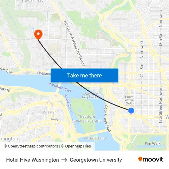 Hotel Hive Washington to Georgetown University map