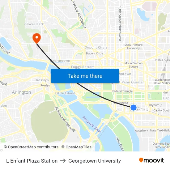 L Enfant Plaza Station to Georgetown University map