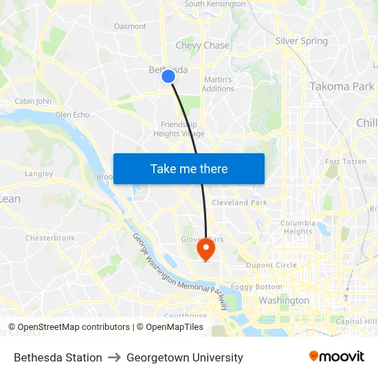 Bethesda Station to Georgetown University map