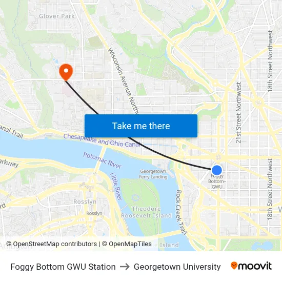 Foggy Bottom GWU Station to Georgetown University map