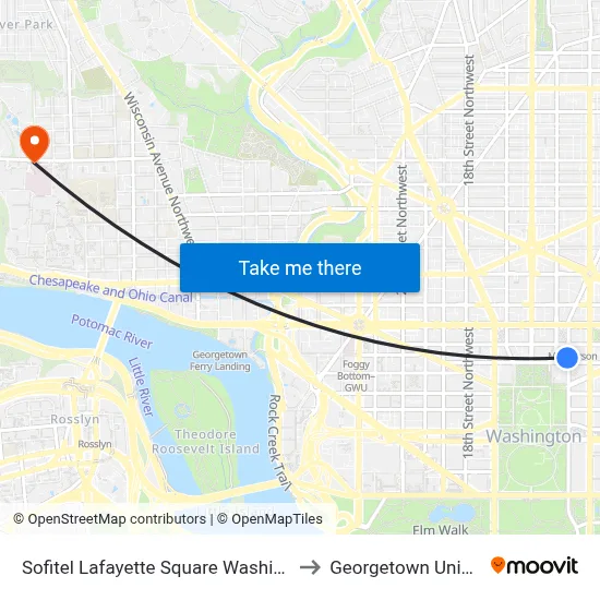 Sofitel Lafayette Square Washington DC to Georgetown University map