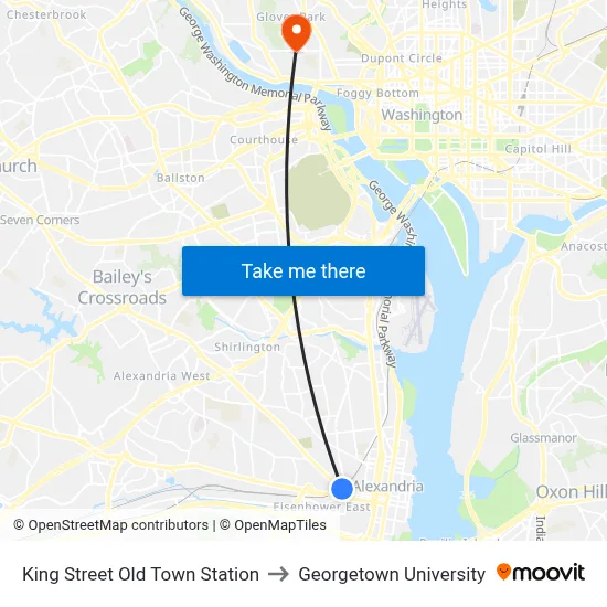 King Street Old Town Station to Georgetown University map