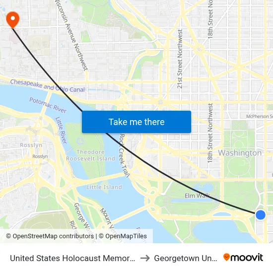 United States Holocaust Memorial Museum to Georgetown University map
