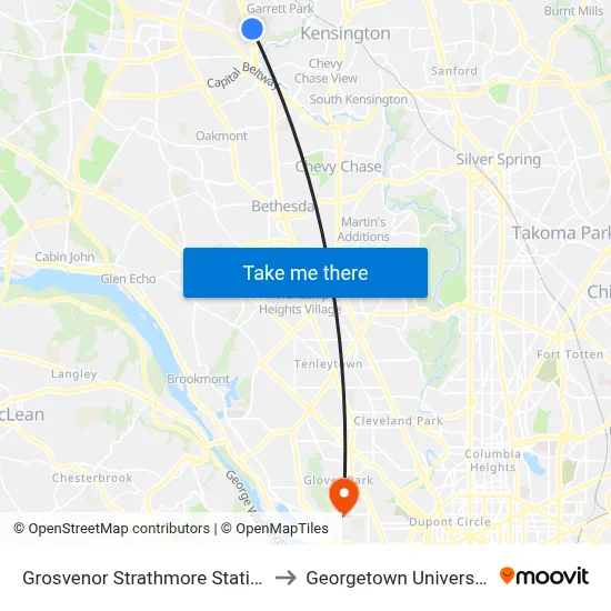 Grosvenor Strathmore Station to Georgetown University map