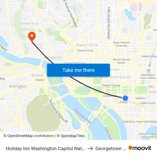 Holiday Inn Washington Capitol National Mall an IHG Hotel to Georgetown University map