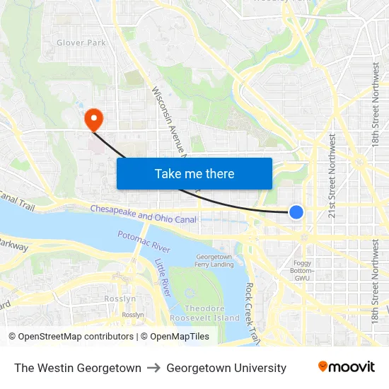The Westin Georgetown to Georgetown University map