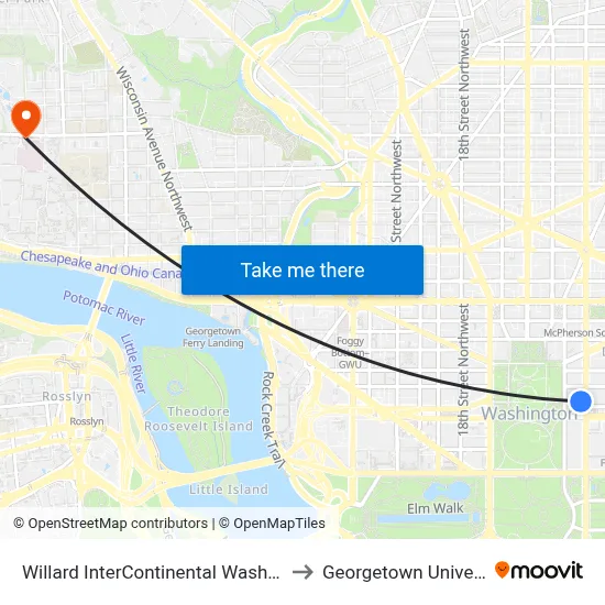 Willard InterContinental Washington to Georgetown University map