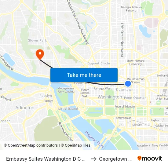 Embassy Suites Washington D C Convention Center to Georgetown University map