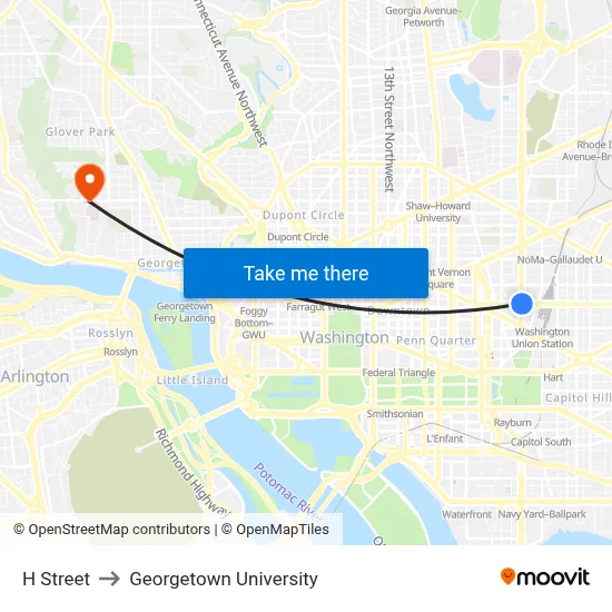 H Street to Georgetown University map