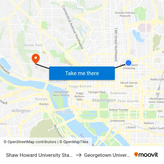 Shaw Howard University Station to Georgetown University map