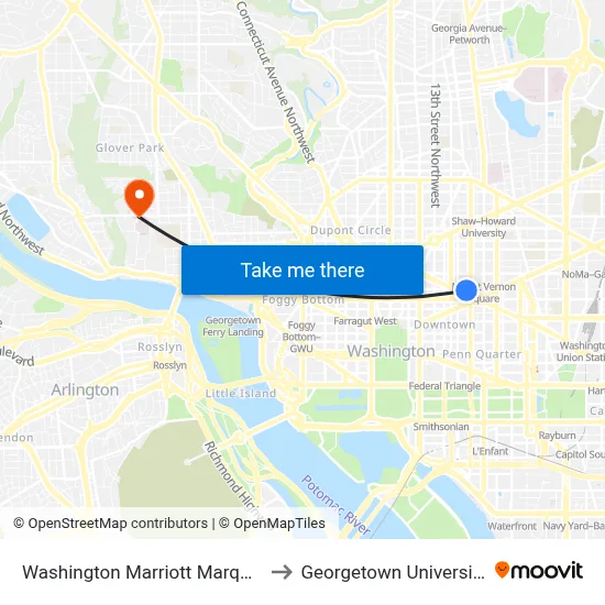 Washington Marriott Marquis to Georgetown University map