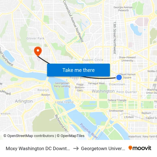 Moxy Washington DC Downtown to Georgetown University map