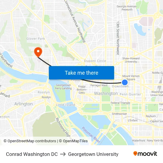 Conrad Washington DC to Georgetown University map