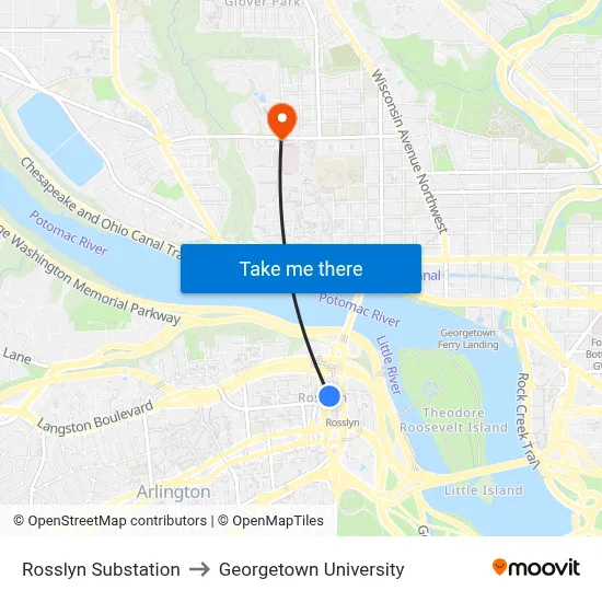 Rosslyn Substation to Georgetown University map