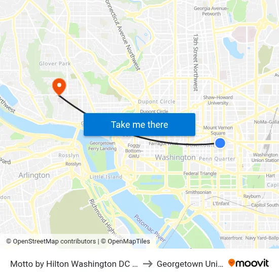 Motto by Hilton Washington DC City Center to Georgetown University map