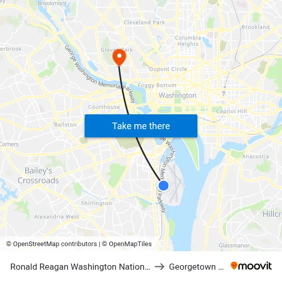 Ronald Reagan Washington National Airport - Garage A to Georgetown University map