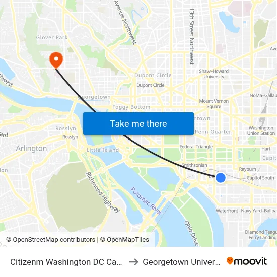 Citizenm Washington DC Capitol to Georgetown University map