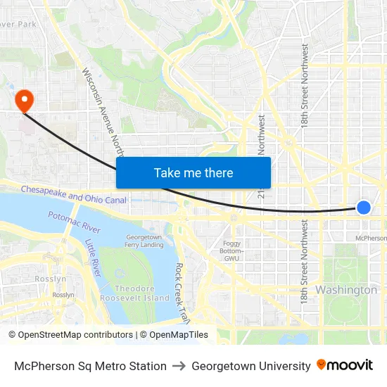 McPherson Sq Metro Station to Georgetown University map